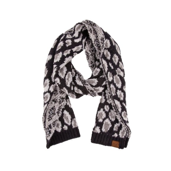 CC C.C Leopard Animal Print Black Knit Scarf - Picture 1 of 1